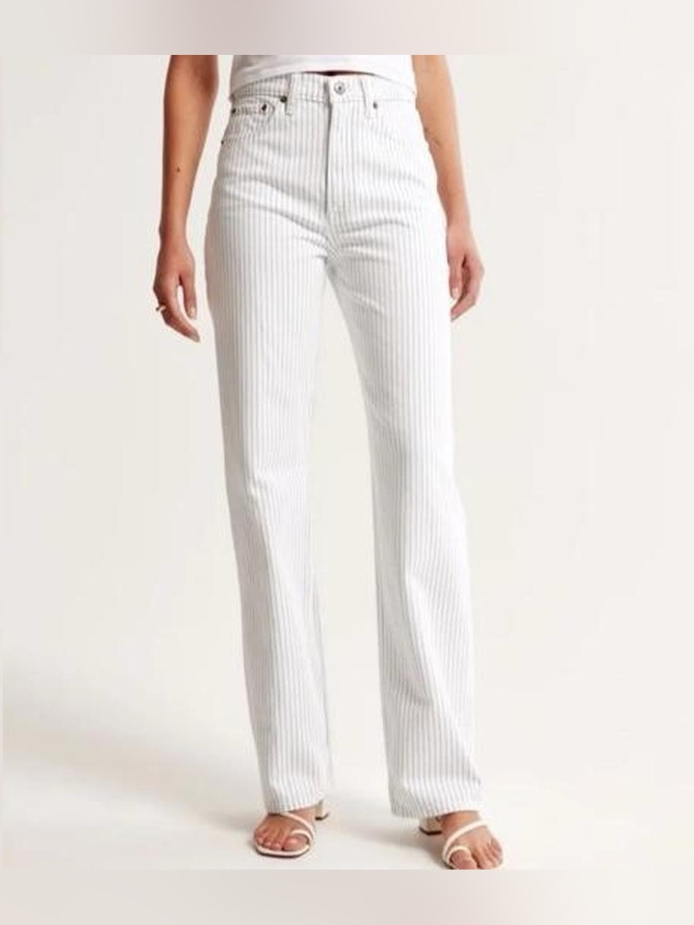 NWT Abercrombie & Fitch The Loose High Rise Jeans Blue & White Striped Size 32